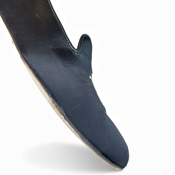 Jon Josef Gatsby Queen Bee Elegant Black Satin Loafers with Gold Stitch Academia - Picture 7 of 10